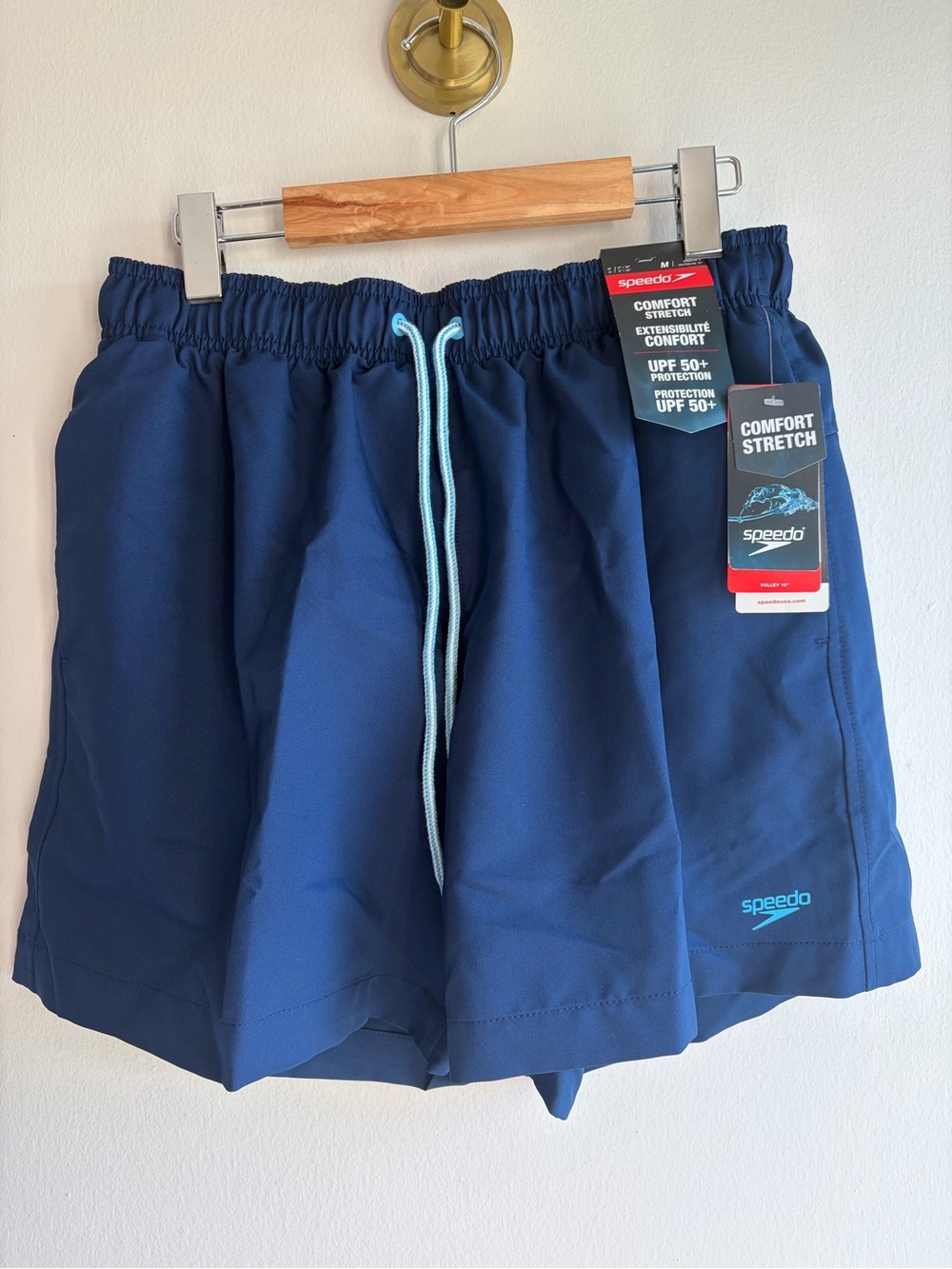 Speedo Navy Swim Shorts with Light Blue Drawcord